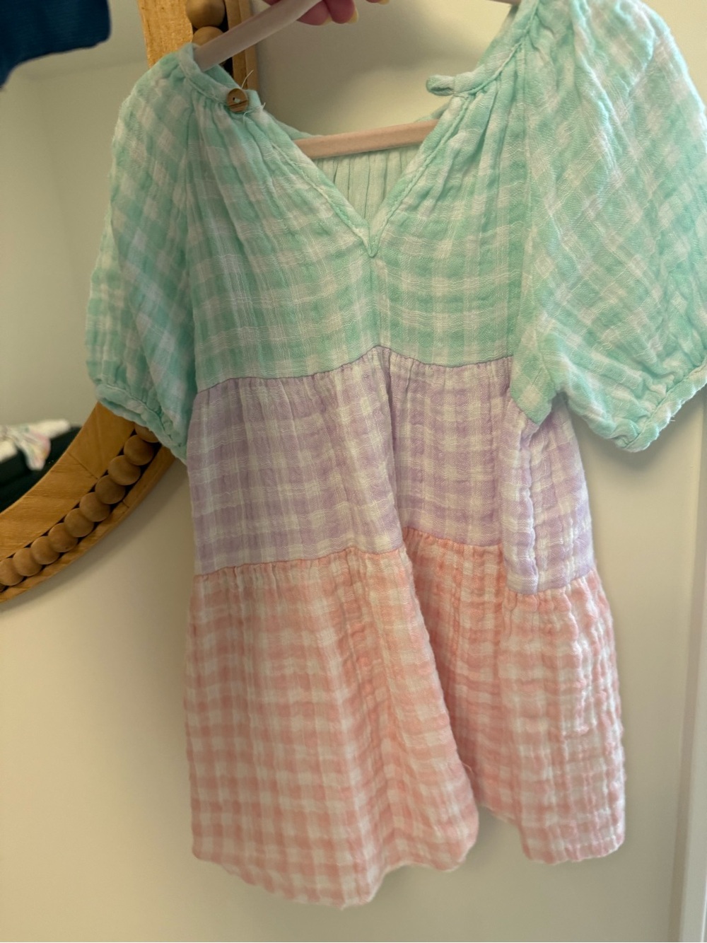 Zara Pastel Gingham Tiered Dress in Mint, Lavender & Peach